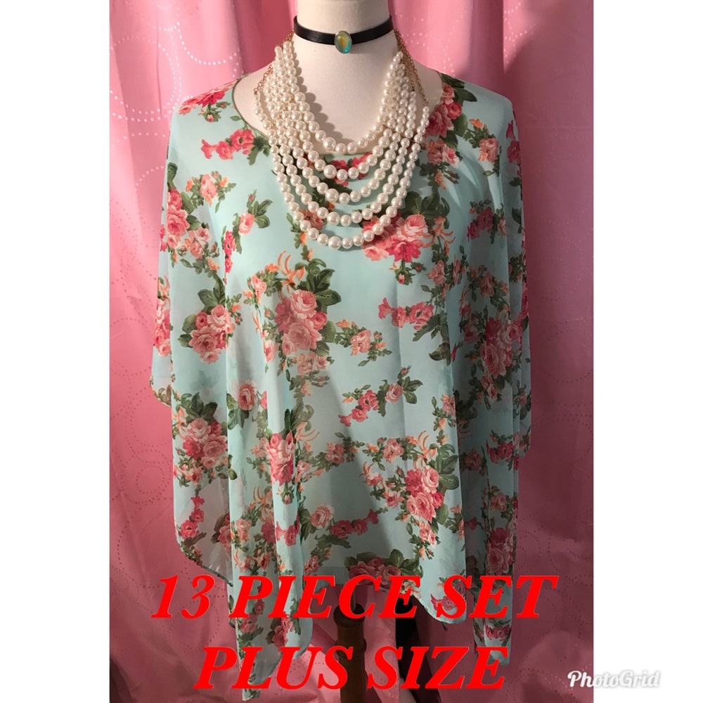 NEW PLUS SIZE TIFFANY BLUE FLORAL WRAP/ JEWELRY